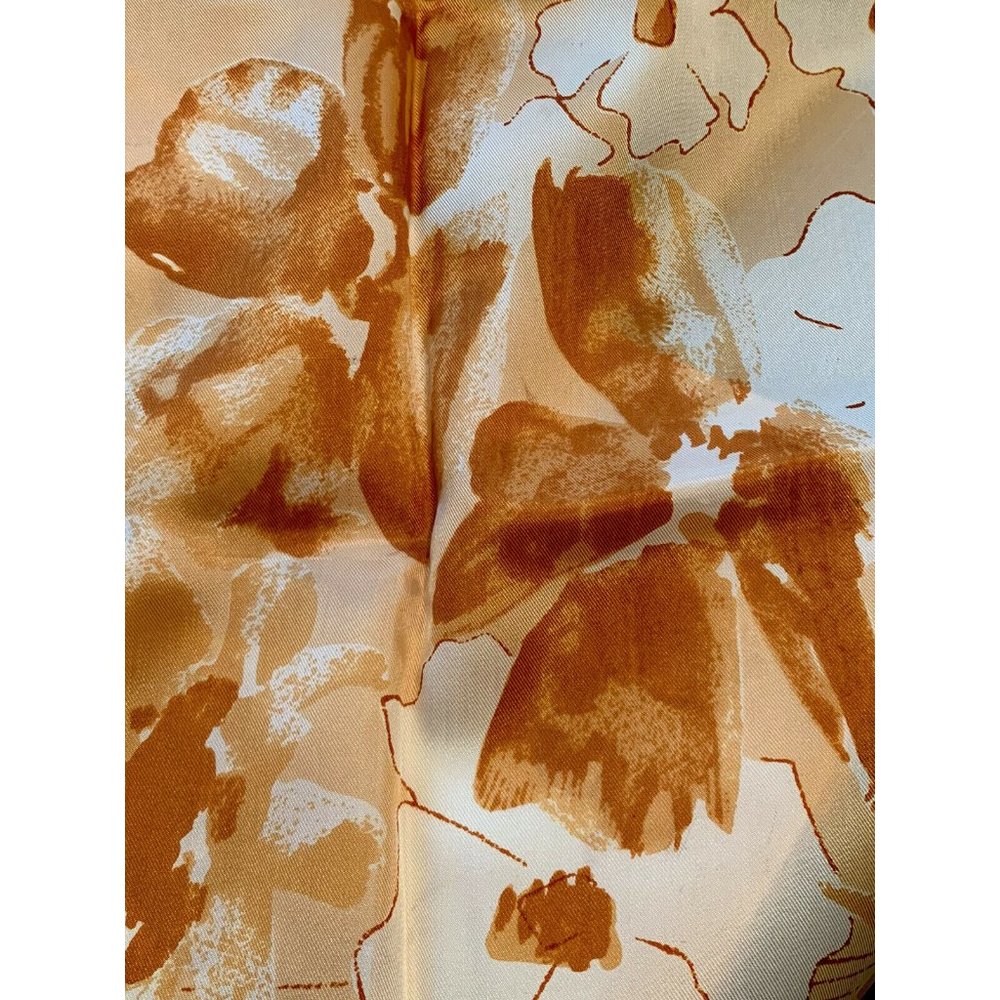 Vintage Vera Floral‎ Scarf Poppies Cream Tan Gold Brown 14"x44" Oblong Acetate - Picture 3 of 8